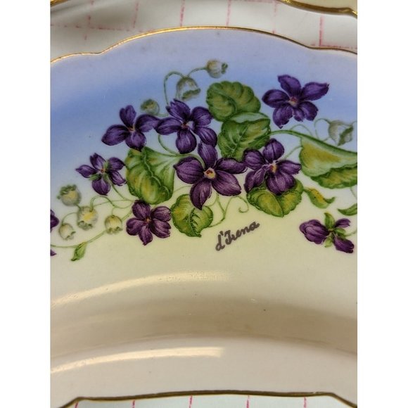 VTG Imperial Germany Floral Rose Violets Crescent Dishes - Picture 3 of 5